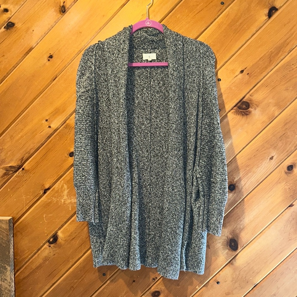 Lou & Grey dark marled gray long open front cardigan